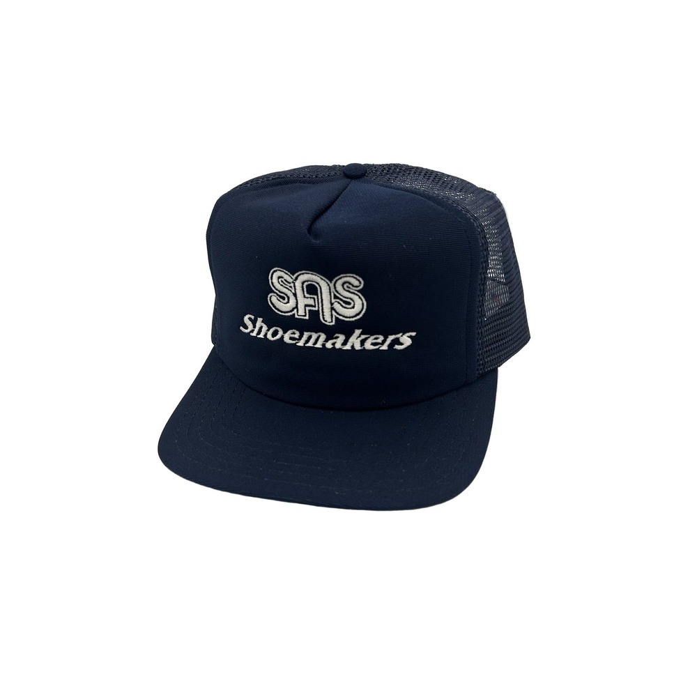 SAS Shoemakers Trucker Hat Navy Blue Embroidered Logo Mesh Snapback USA